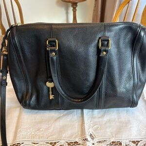 Fossil Black Leather Satchel with Key Charm